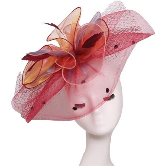 Women Organza Hat, Fascinator Hat Red